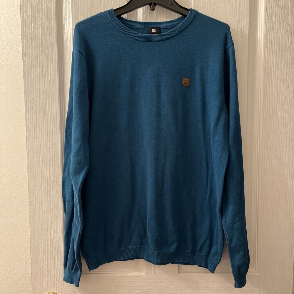 DC Shoes Mens Sabotage 3 Knit Pullover Crew Sweater Large Skater Blue Cotton‎